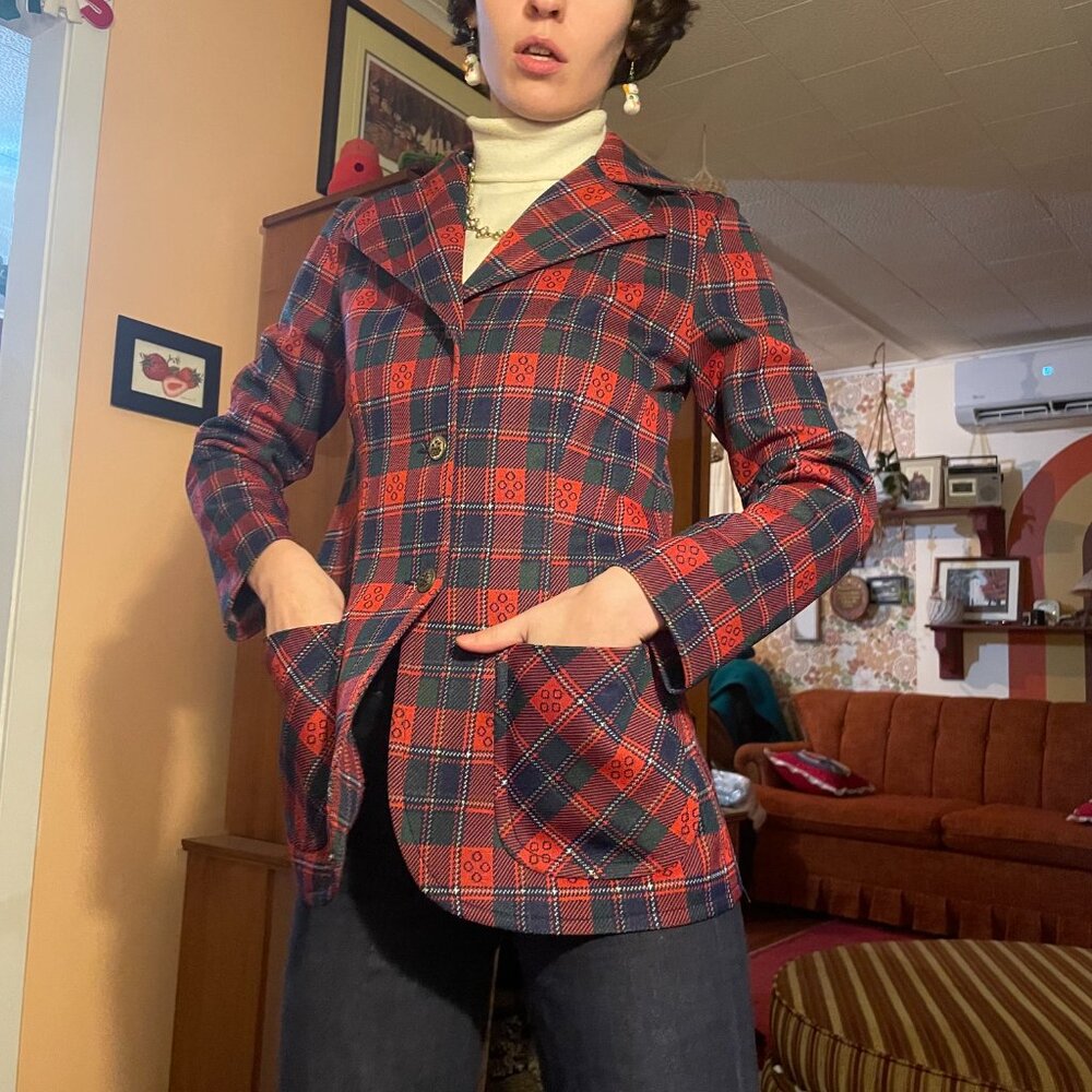 1970s metal button wyndham plaid pocket blazer - made in canada! - Picture 4 of 12